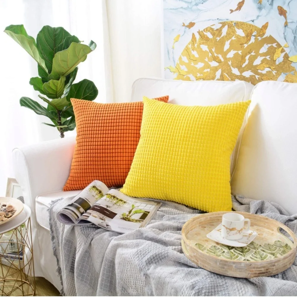 Luxury Home | Chic Farmhouse Yellow Soft Striped Corduroy Throw Pillow Covers